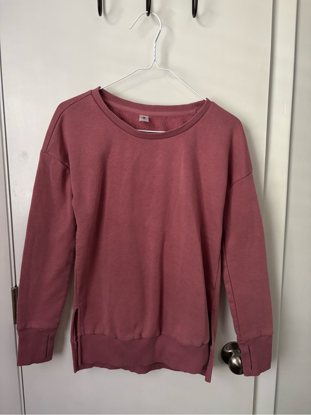 Boxy Split Hem Cotton Blend Casual Rose Mauve Crewneck Sweatshirt